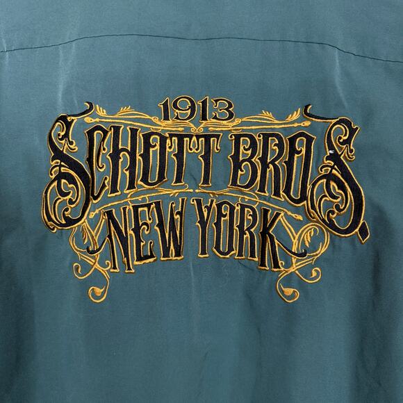 Schott Brothers NYC Long Sleeve Dark Green Embroidered Work Shirt Size L - Picture 2 of 10